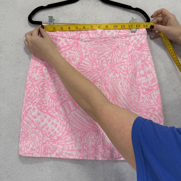 Lilly Pulitzer Skirtt Womens 4 Pink White Seashell Print Jacquard Cotton Stretch - Picture 2 of 8